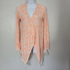 Maurices Orange White Chevron Long Sleeve Cardigan Hooded Neon Medium